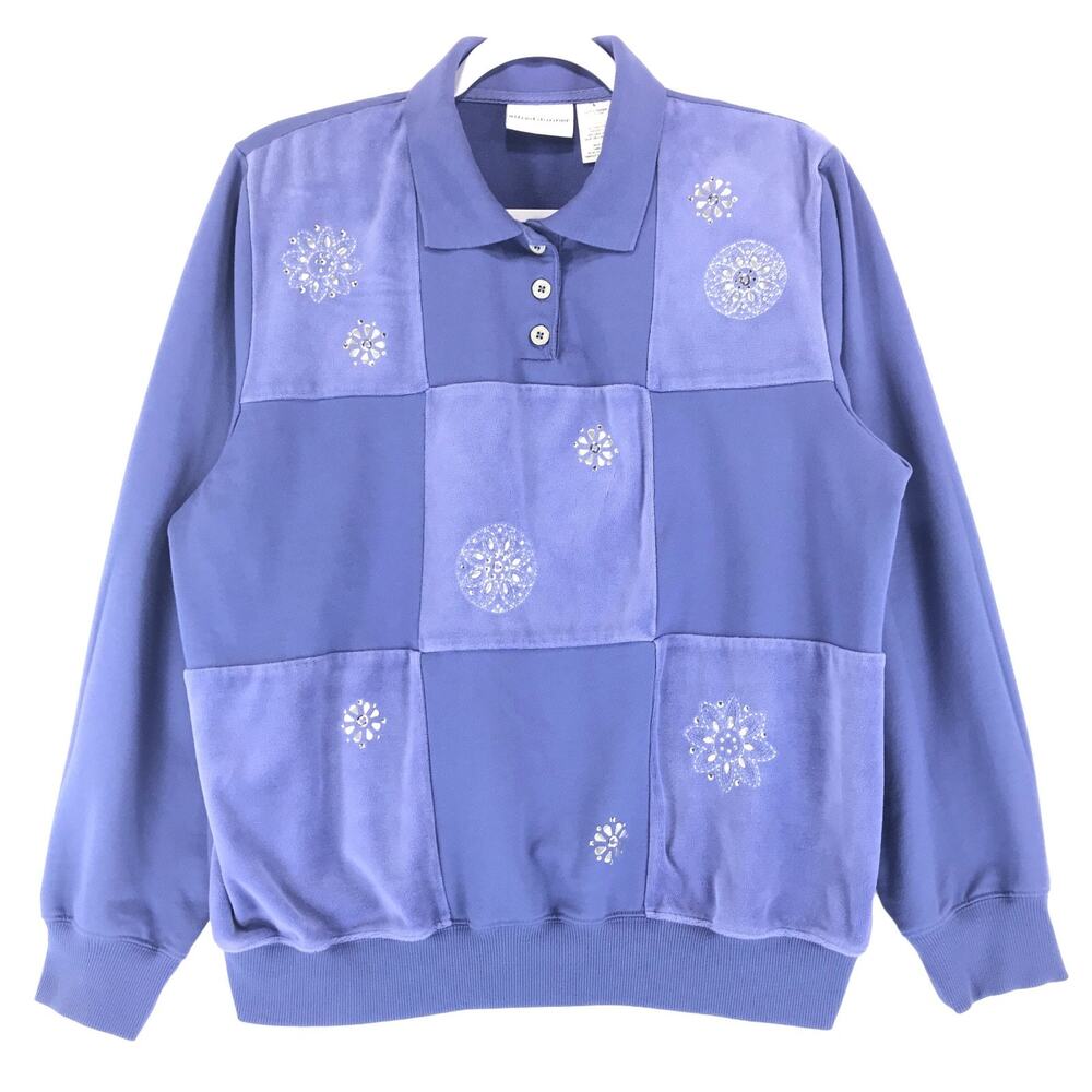 Alfred Dunner Women's L Sweatshirt Lilac Poly Cotton Long Sleeve Pullover